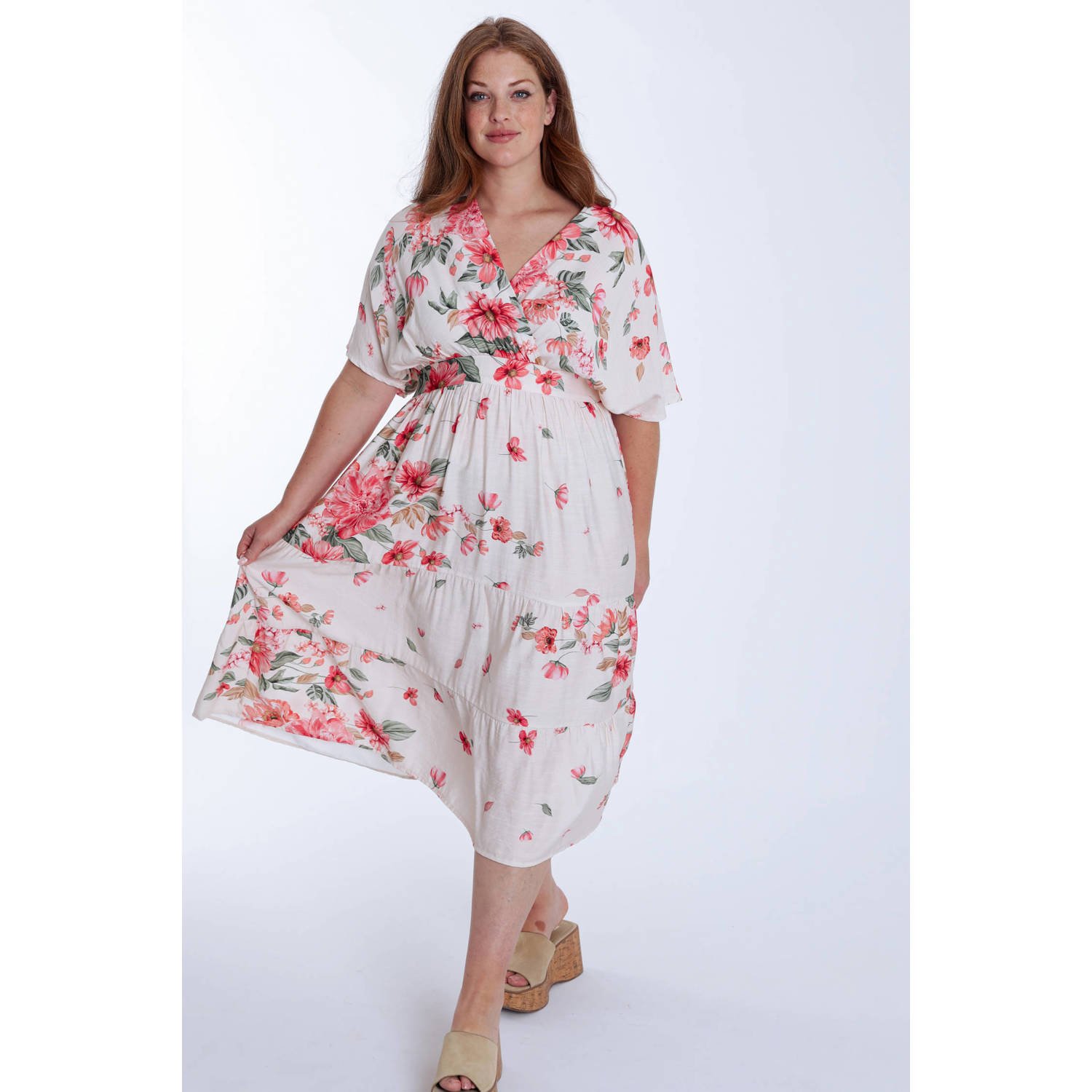 Paprika midi jurk ecru