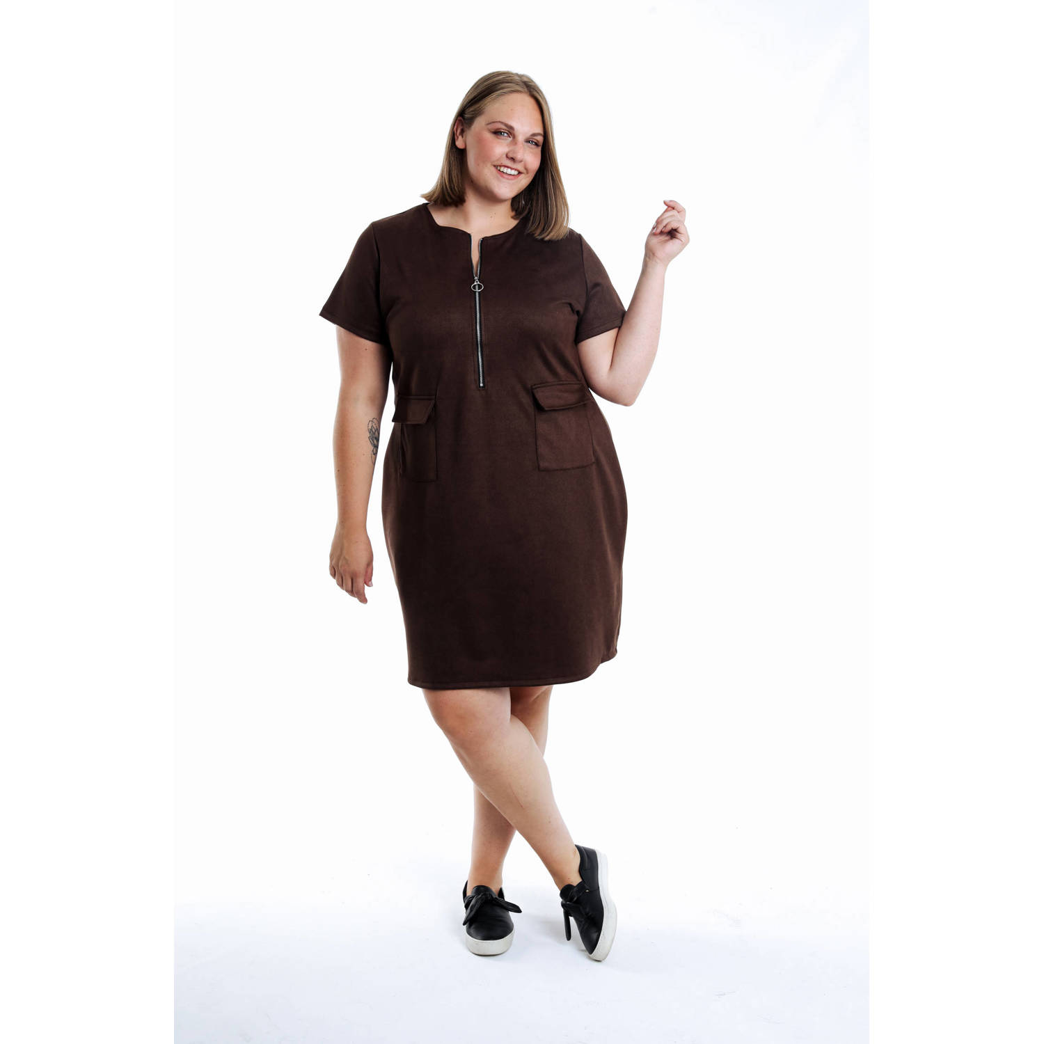 Paprika suede midi jurk donkerbruin