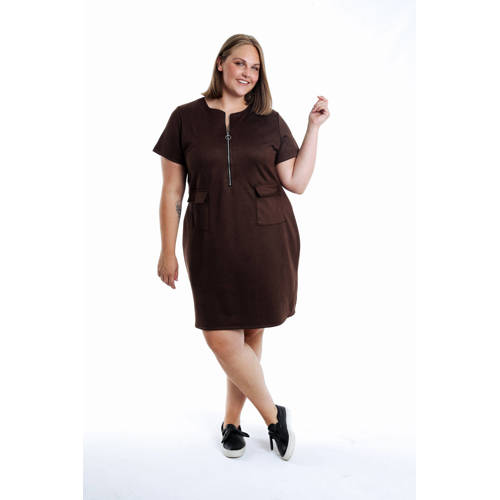 Paprika suede midi jurk donkerbruin afbeelding