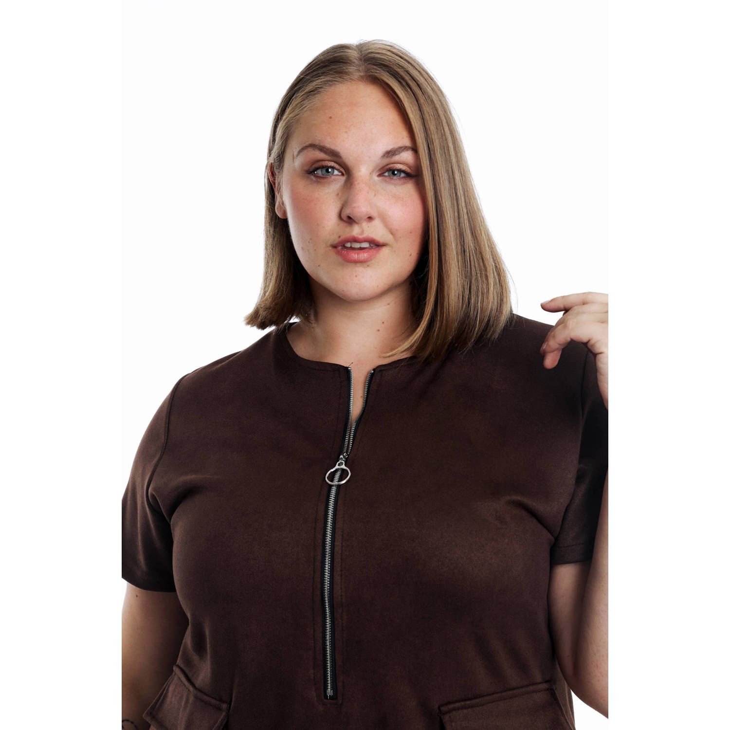 Paprika suede midi jurk donkerbruin