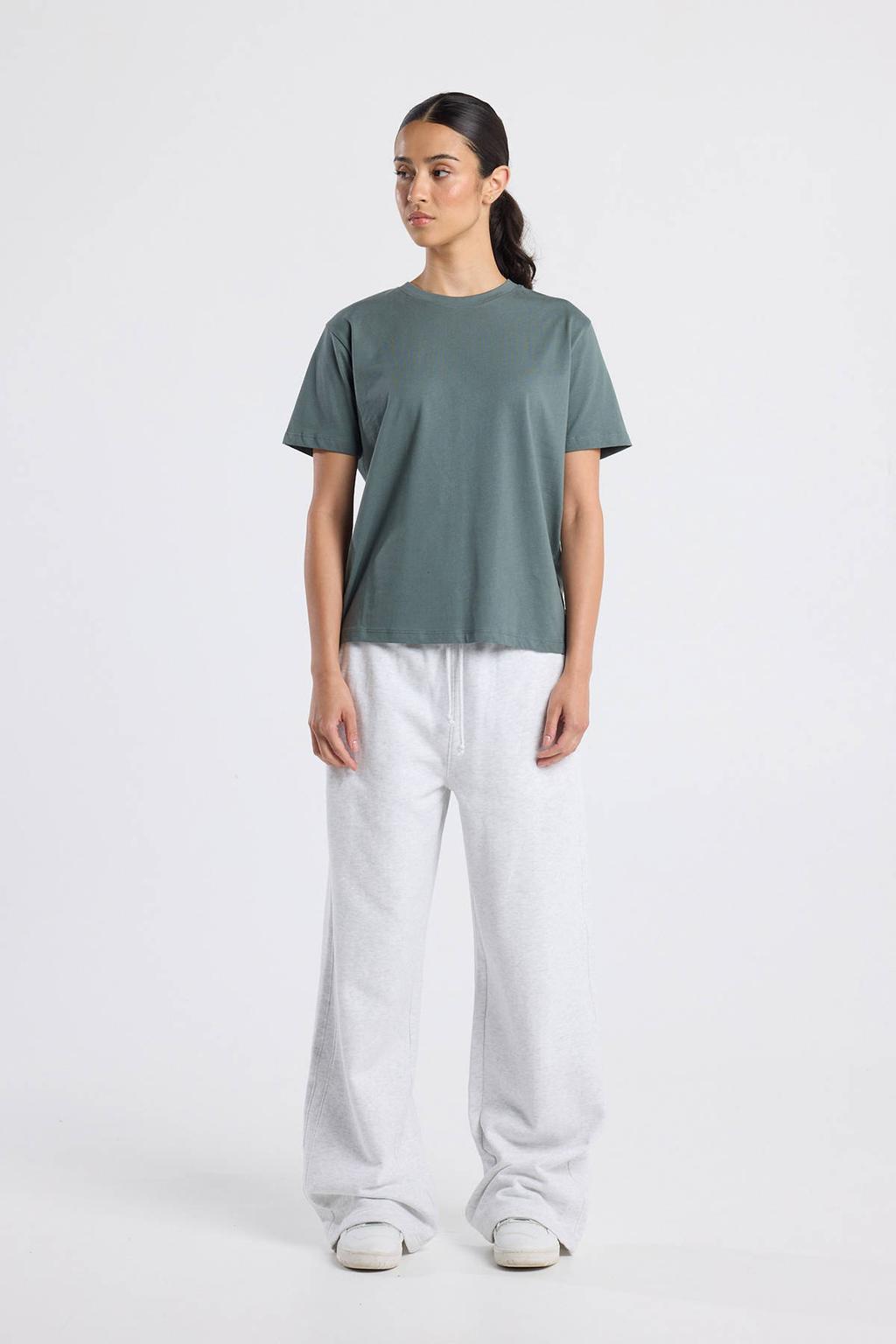 Grijsgroene dames America Today T-shirt groen van katoen met effen en korte mouwen