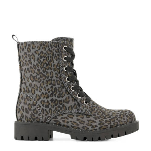 Graceland veterboots met panterprint zwart/grijs afbeelding