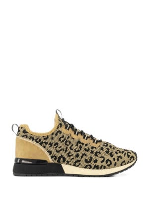sneakers met panterprint beige/zwart