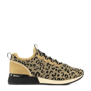 sneakers met panterprint beige/zwart