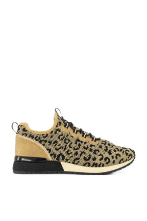 sneakers met panterprint beige/zwart