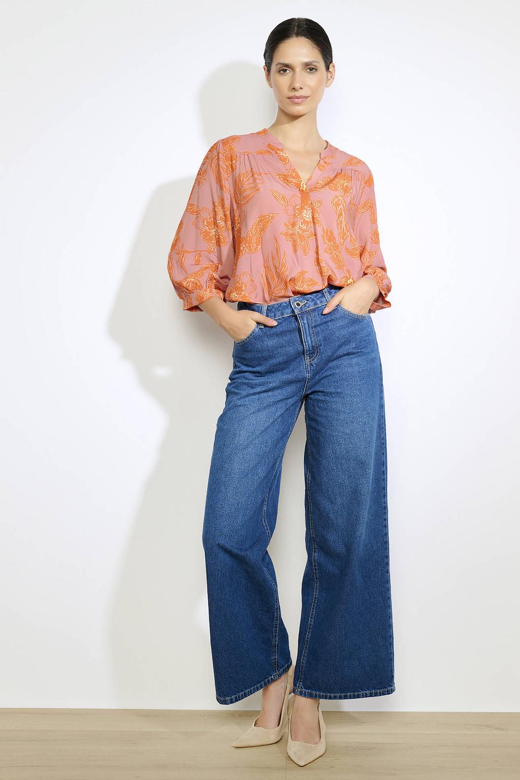 Dark blue denim dames LOLALIZA wide leg jeans dark blue van denim met rits- en knoopsluiting en effen