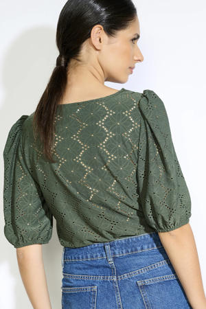 top kaki broderie