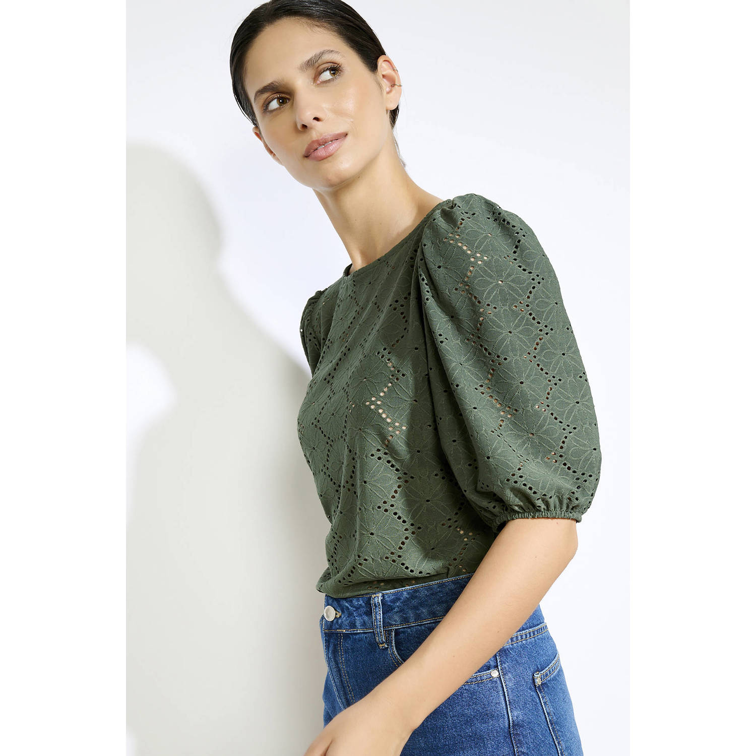 LOLALIZA top kaki broderie