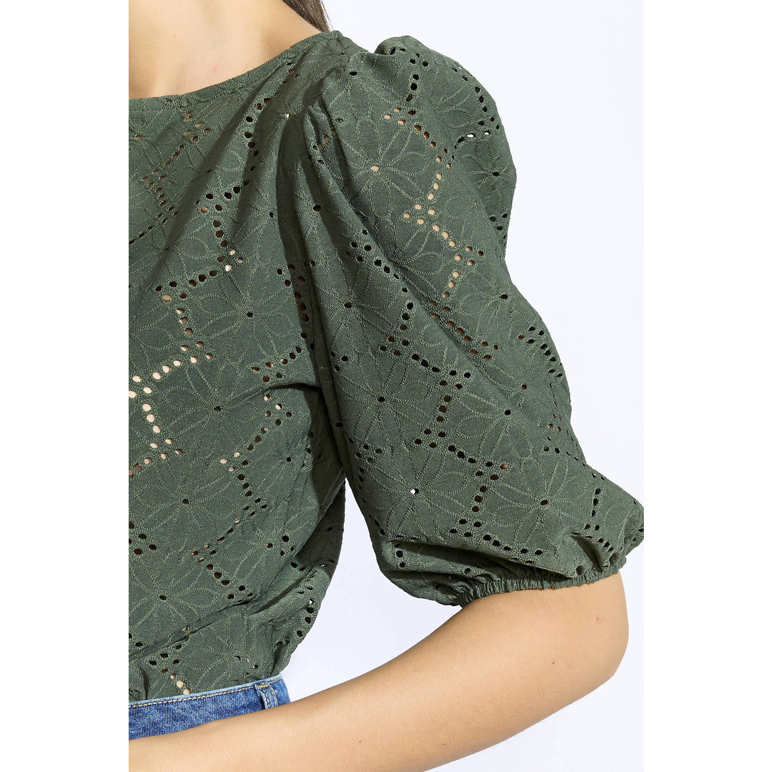 LOLALIZA top kaki broderie