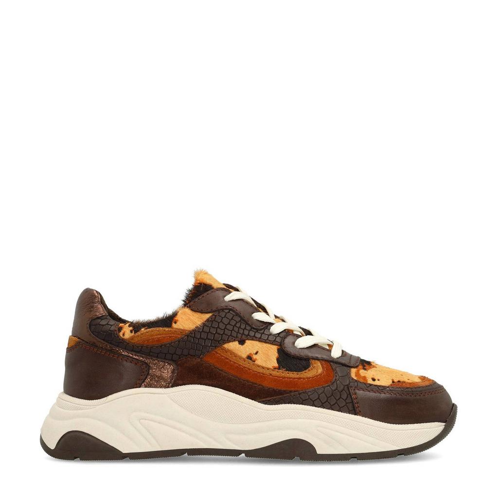 Bruine dames Sacha chunky sneakers met ponyhair en