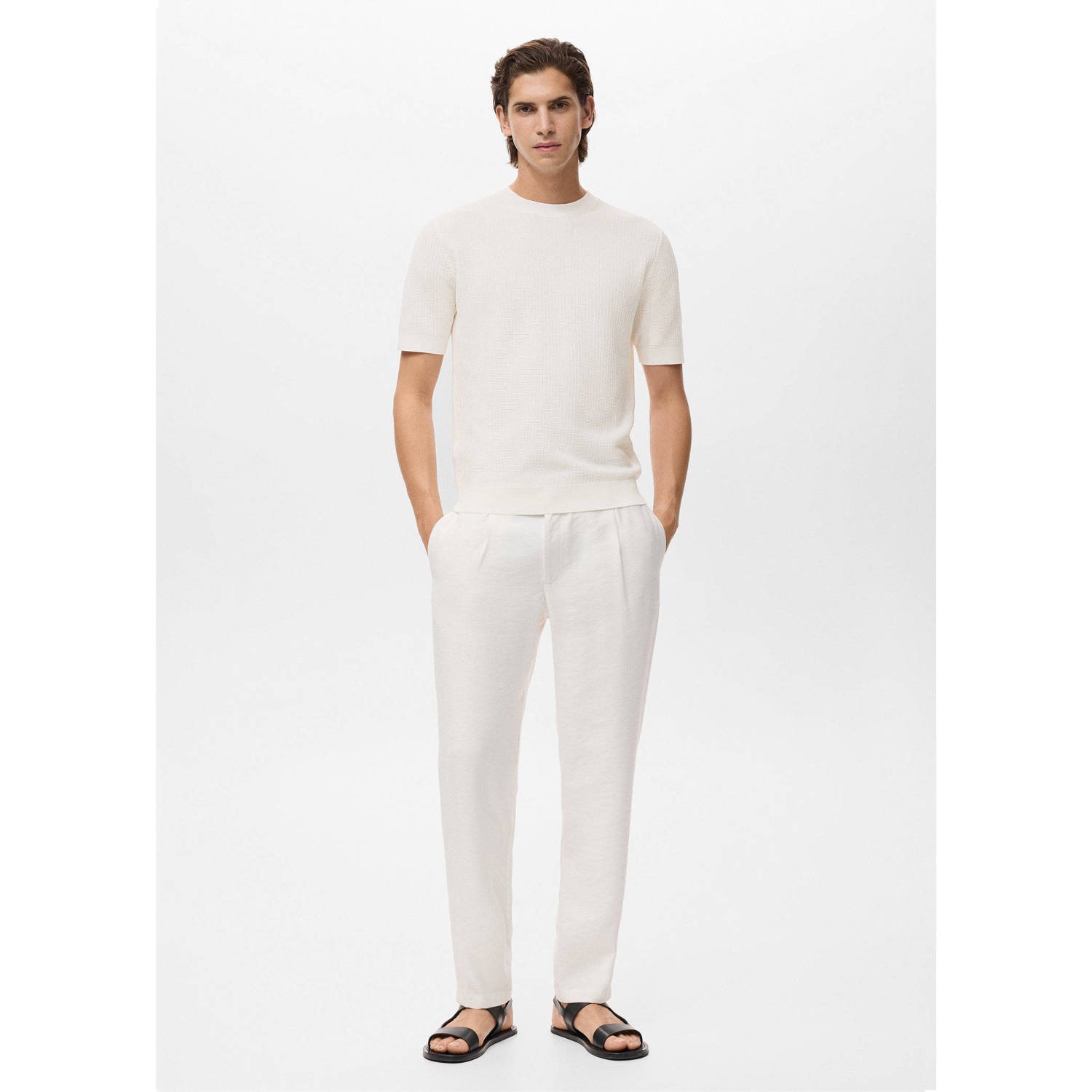 Mango Man regular T-shirt gebreid ecru