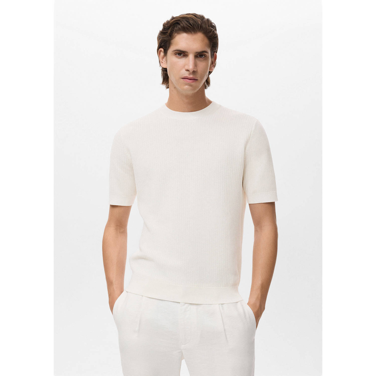 Mango Man regular T-shirt gebreid ecru