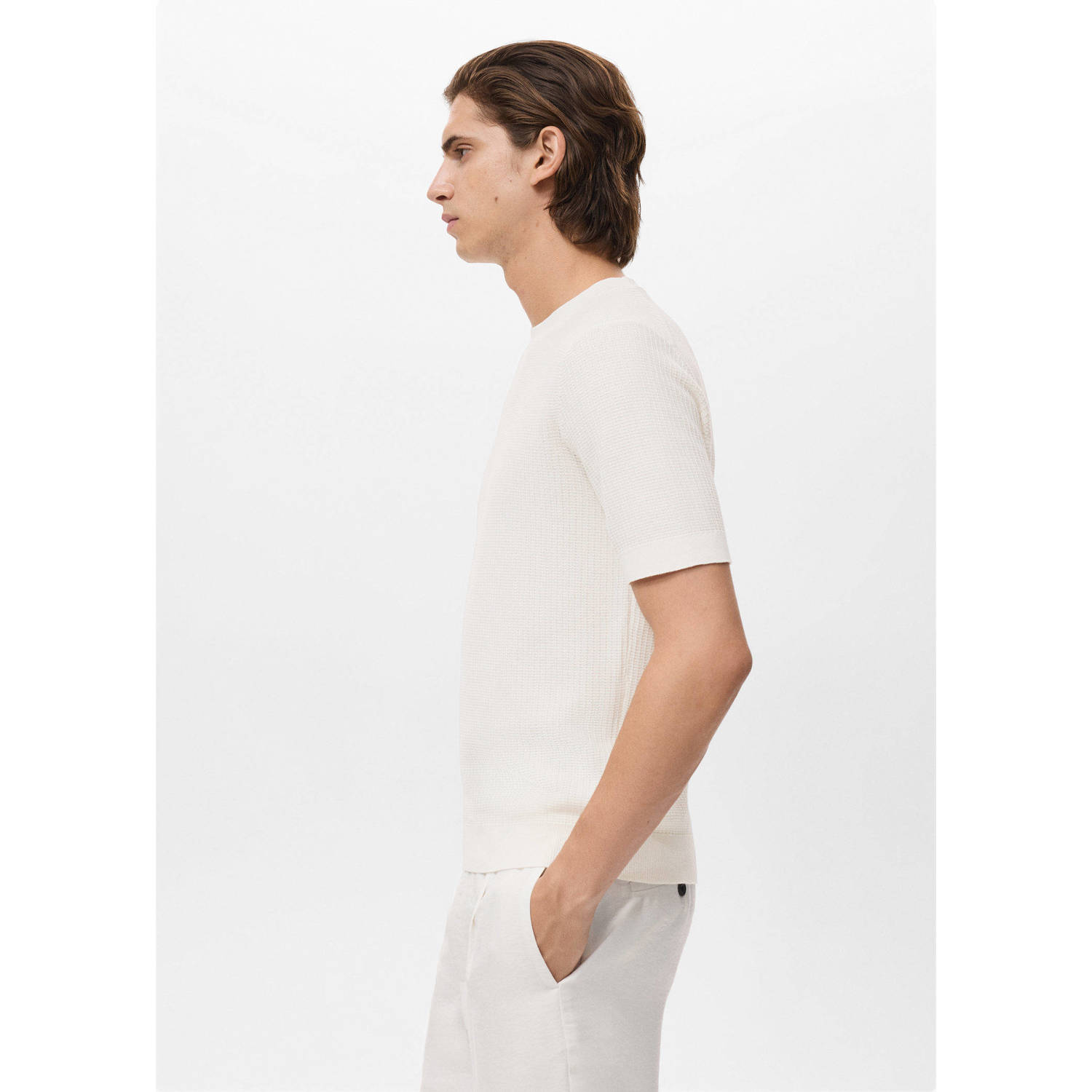 Mango Man regular T-shirt gebreid ecru