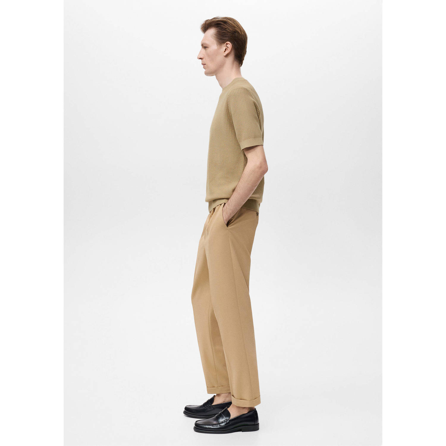 Mango Man regular T-shirt gebreid beige