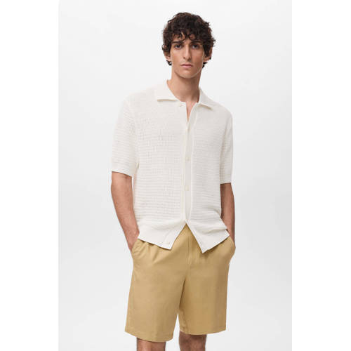 Mango Man casual overhemd gebreid ecru afbeelding