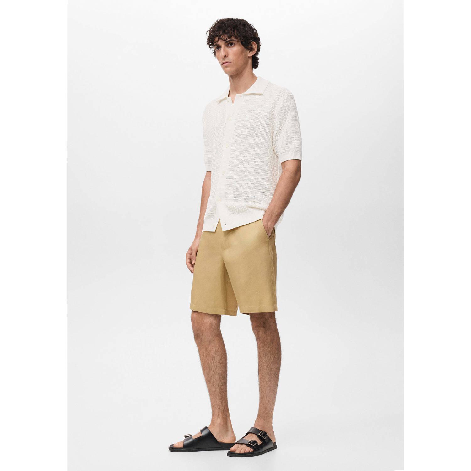 Mango Man casual overhemd gebreid ecru