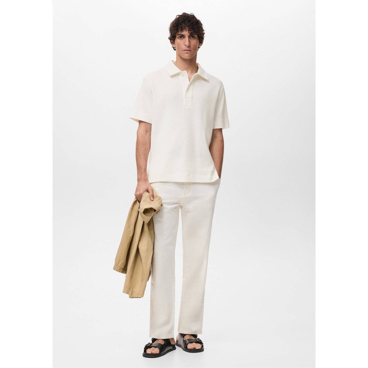 Mango Man rechtvallend polo gebreid ecru