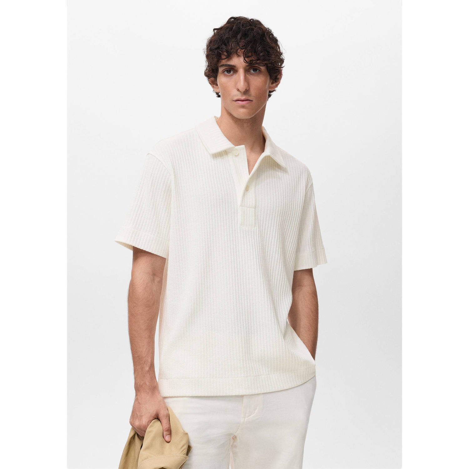 Mango Man rechtvallend polo gebreid ecru