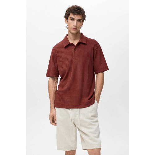 Mango Man rechtvallend polo gebreid donkerrood afbeelding