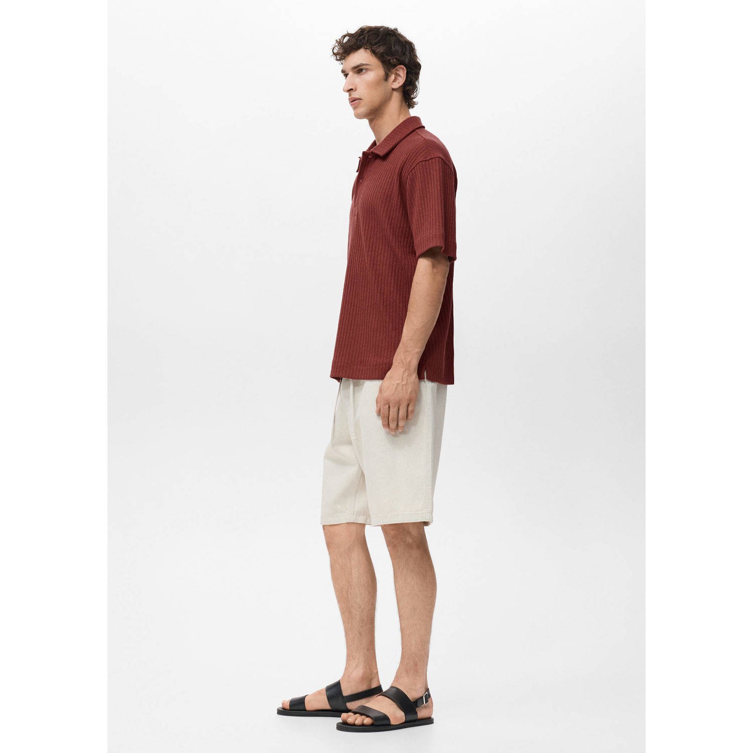 Mango Man rechtvallend polo gebreid donkerrood
