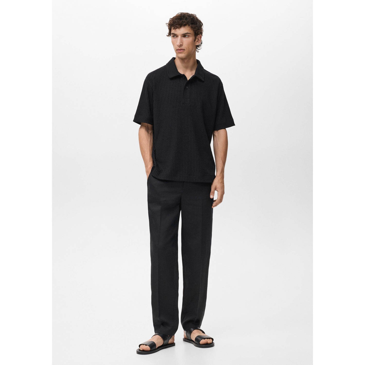 Mango Man rechtvallend polo gebreid zwart