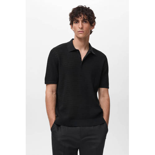 Mango Man rechtvallend polo gebreid zwart afbeelding