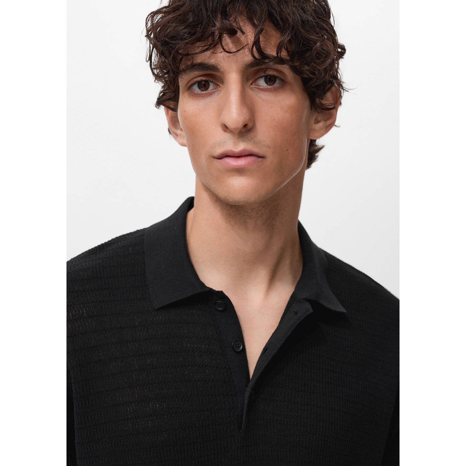 Mango Man rechtvallend polo gebreid zwart