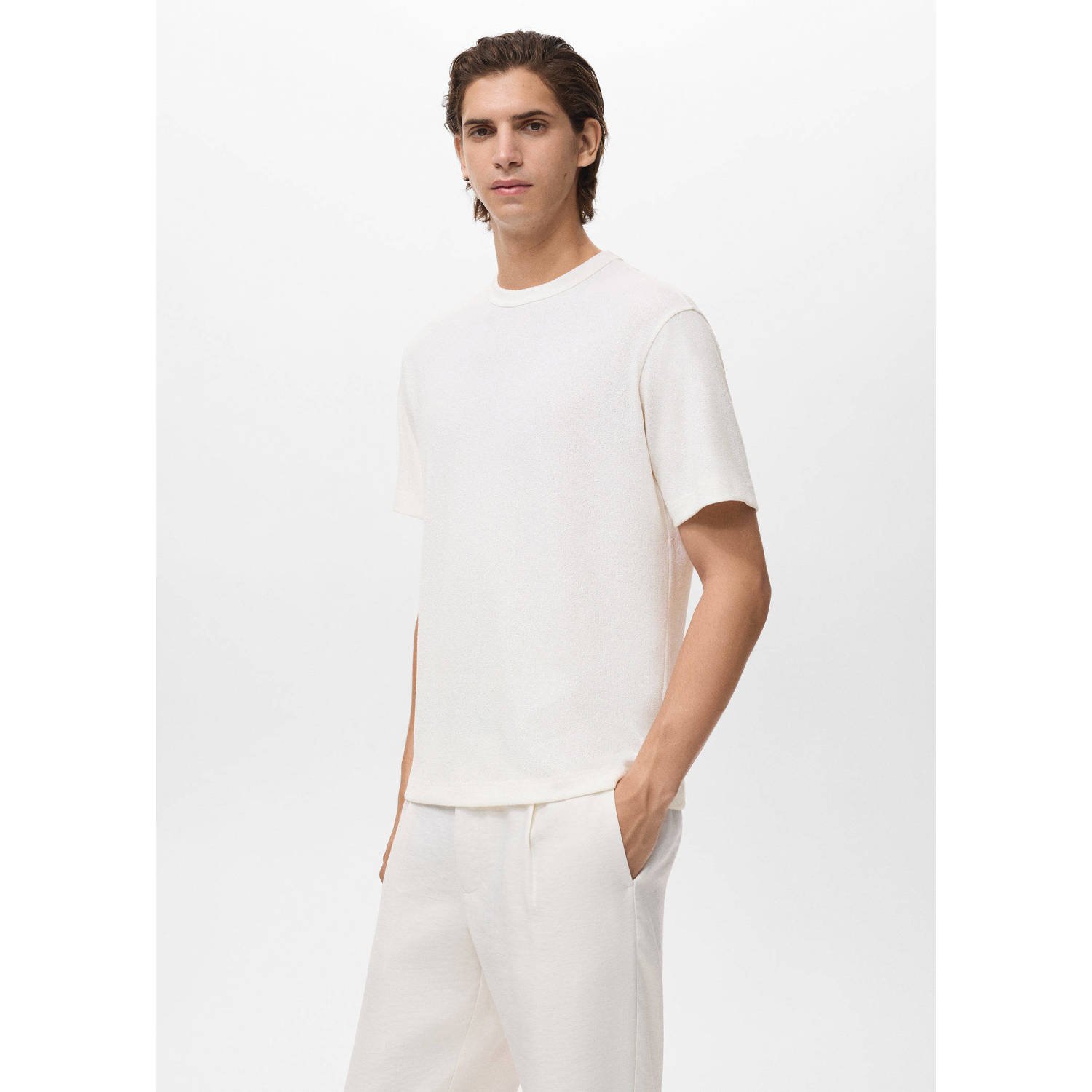 Mango Man regular T-shirt gebreid ecru