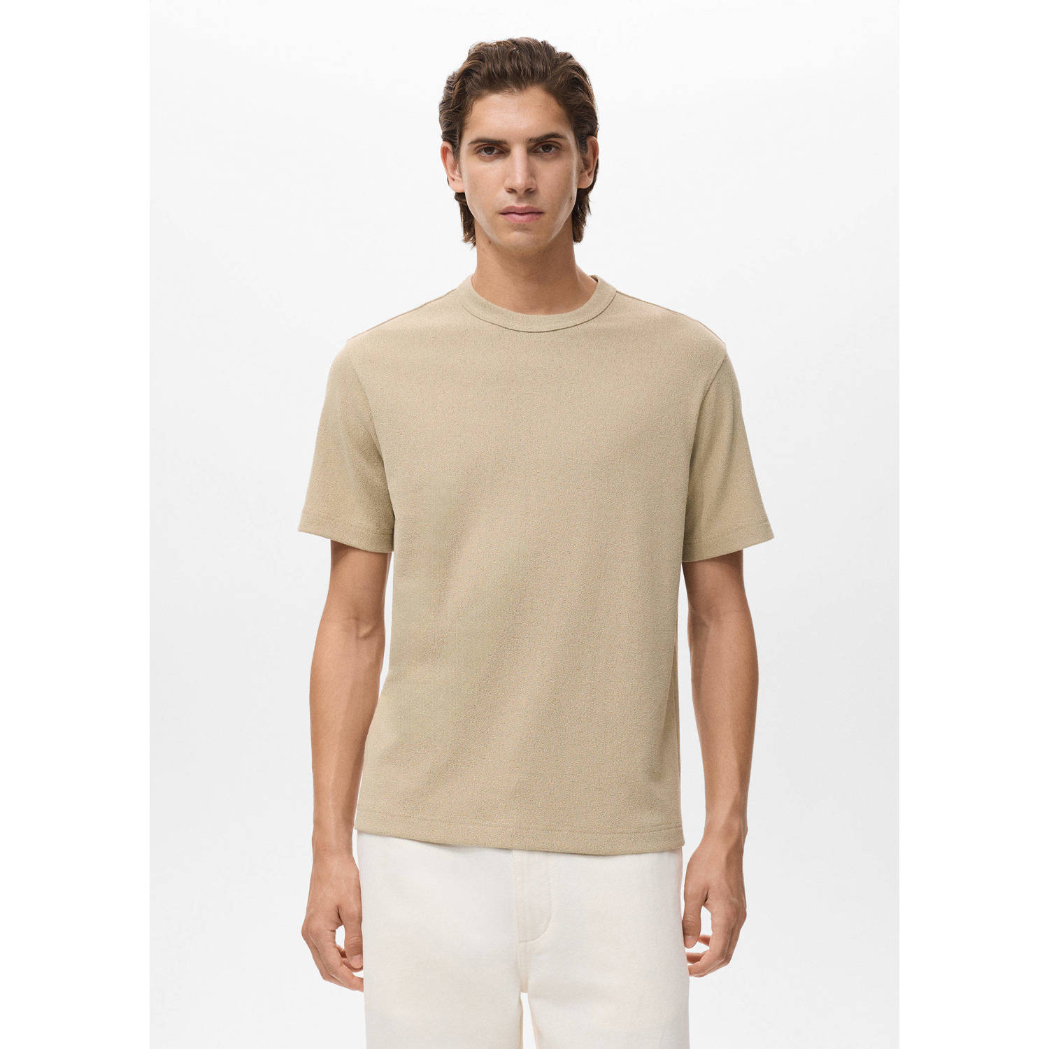 Mango Man regular T-shirt gebreid beige