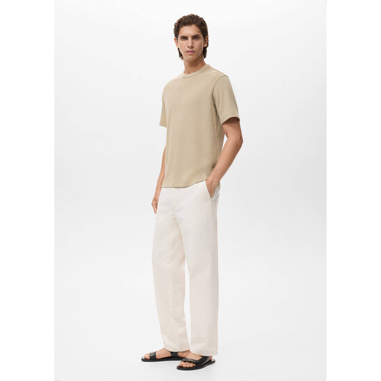 Mango Man regular T-shirt gebreid beige