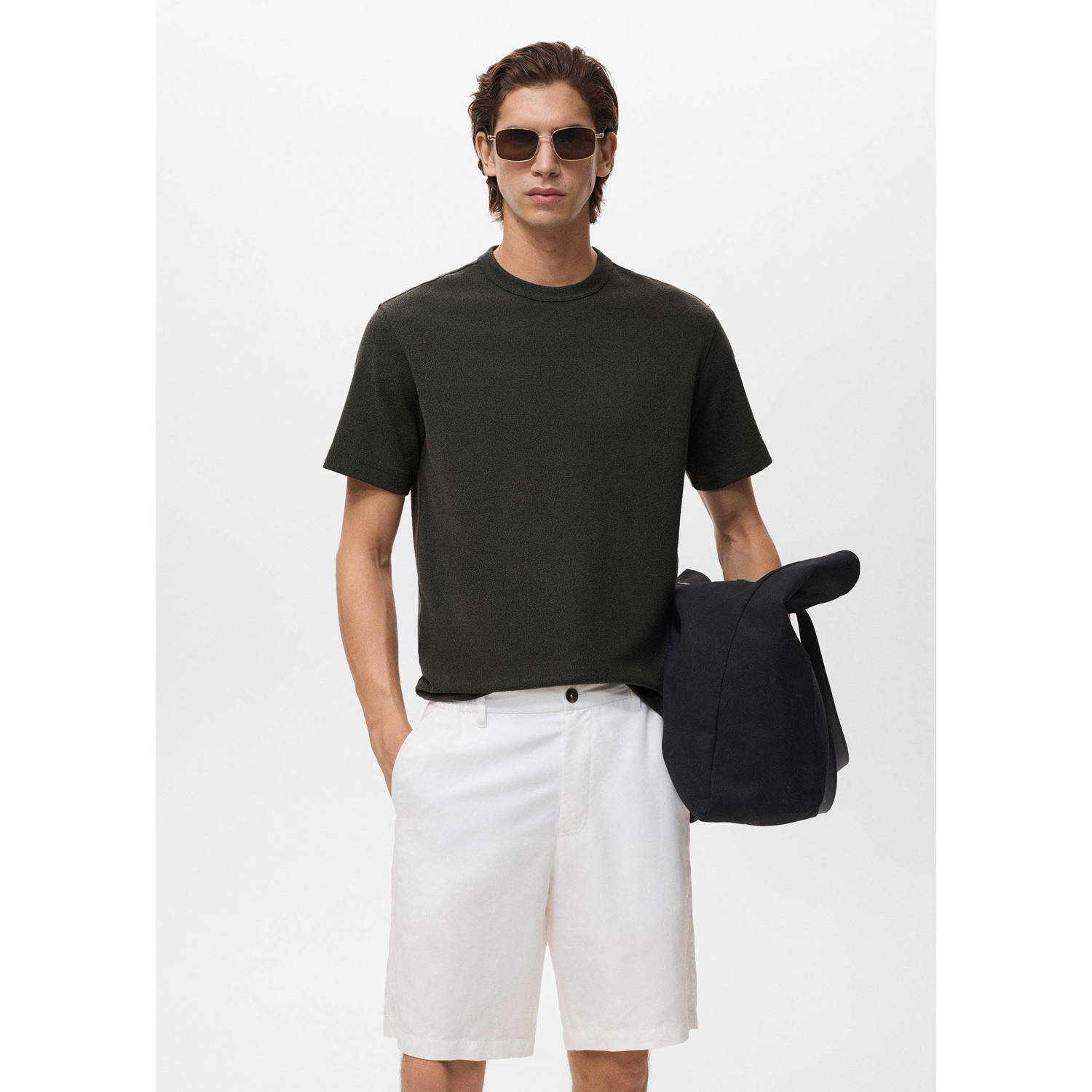 Mango Man regular T-shirt gebreid antraciet