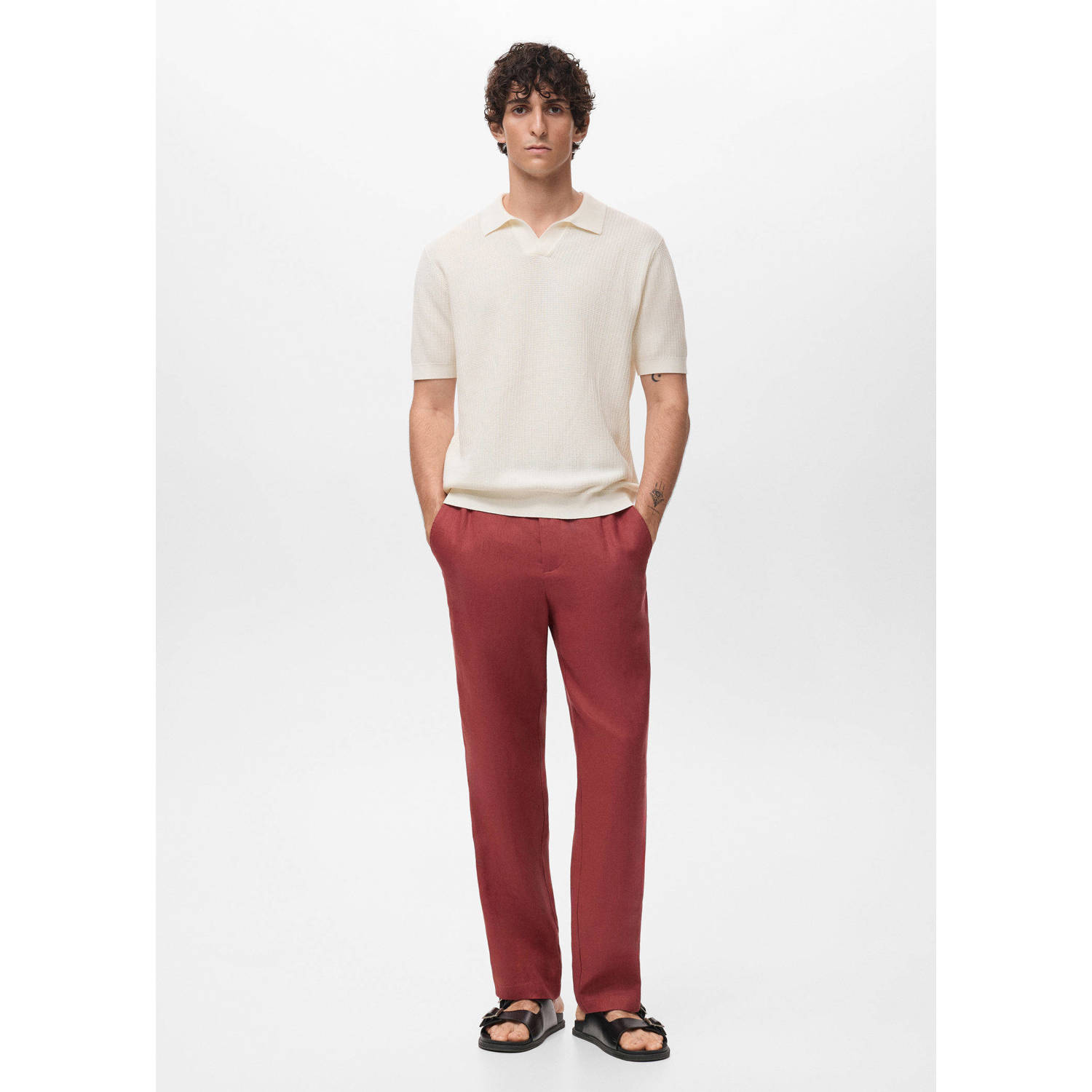 Mango Man rechtvallend polo gebreid ecru
