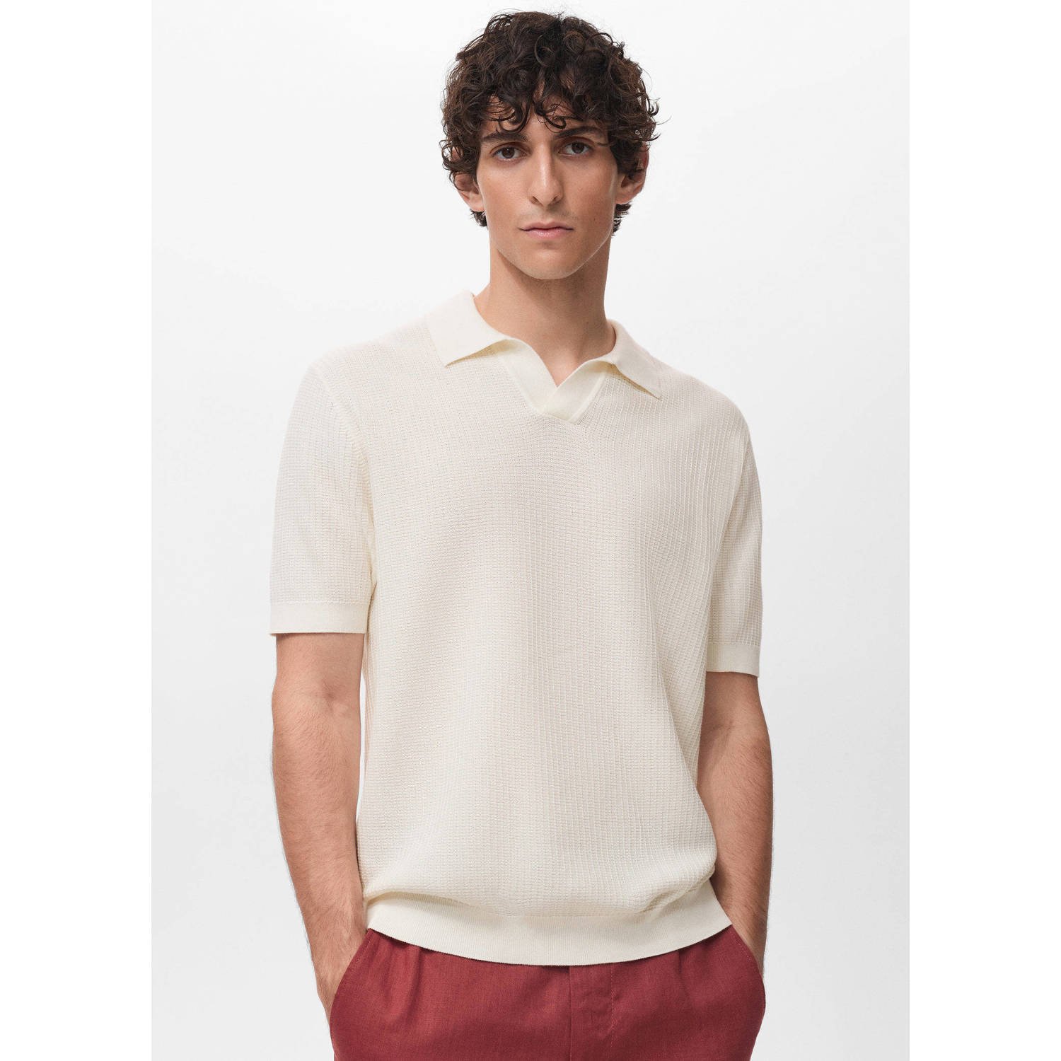 Mango Man rechtvallend polo gebreid ecru