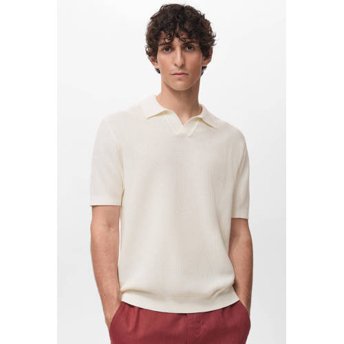 Mango Man rechtvallend polo gebreid ecru afbeelding