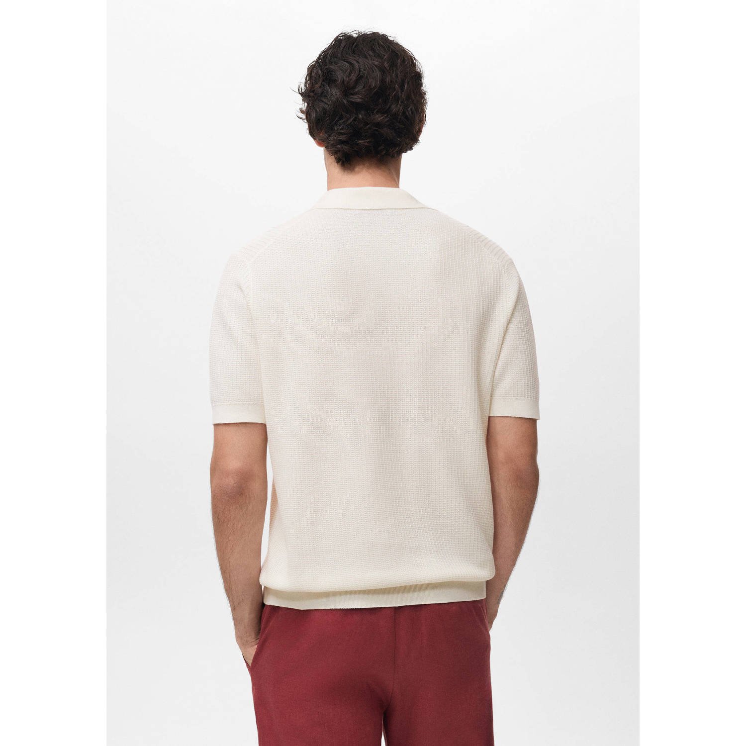 Mango Man rechtvallend polo gebreid ecru