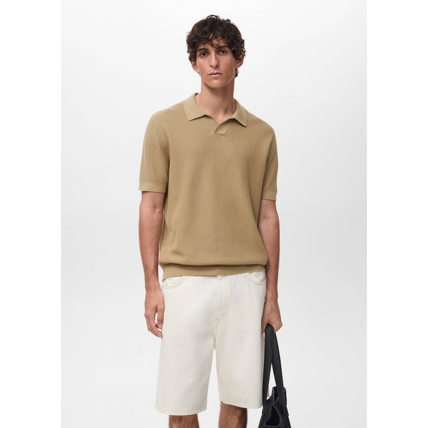 Mango Man rechtvallend polo gebreid beige