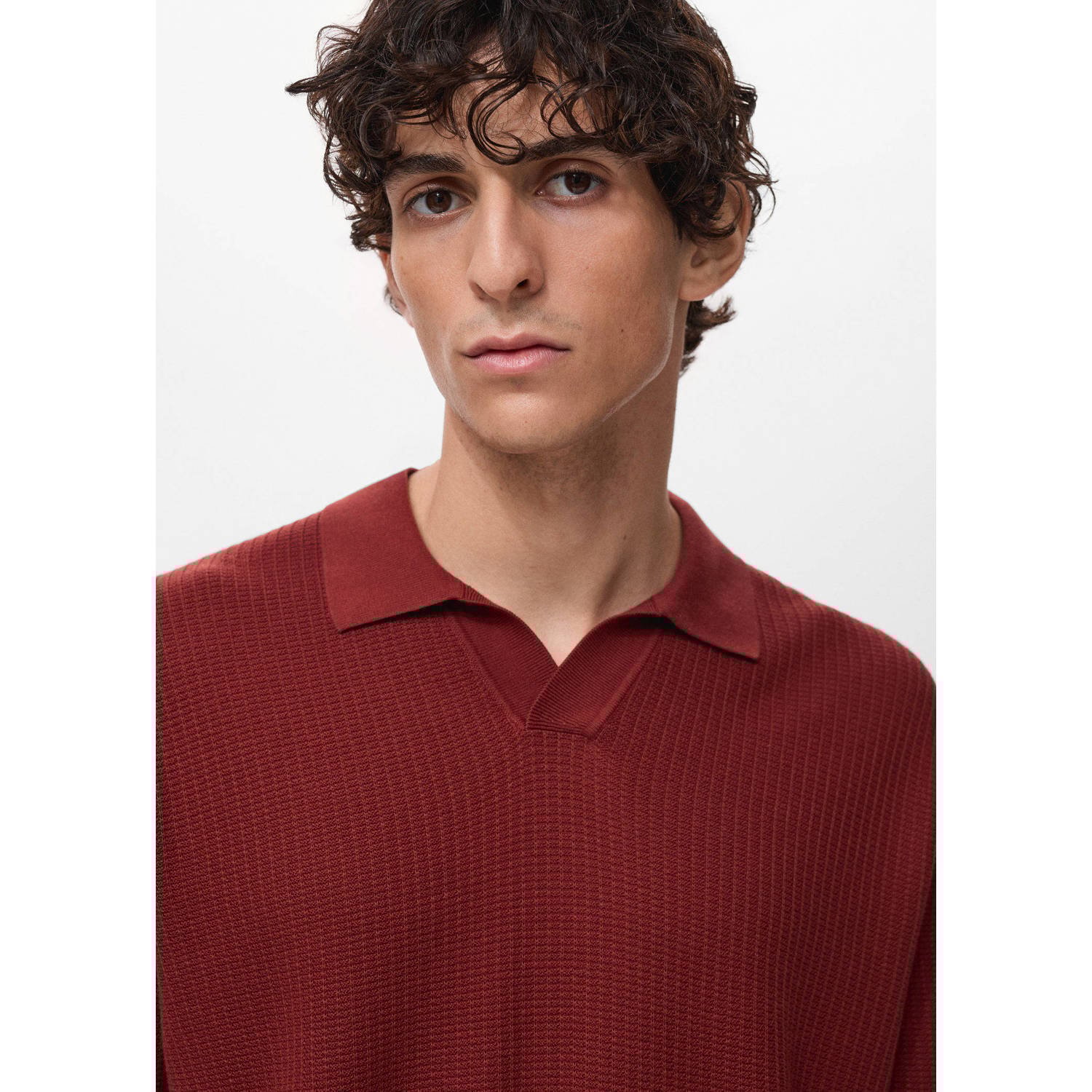 Mango Man rechtvallend polo gebreid donkerrood