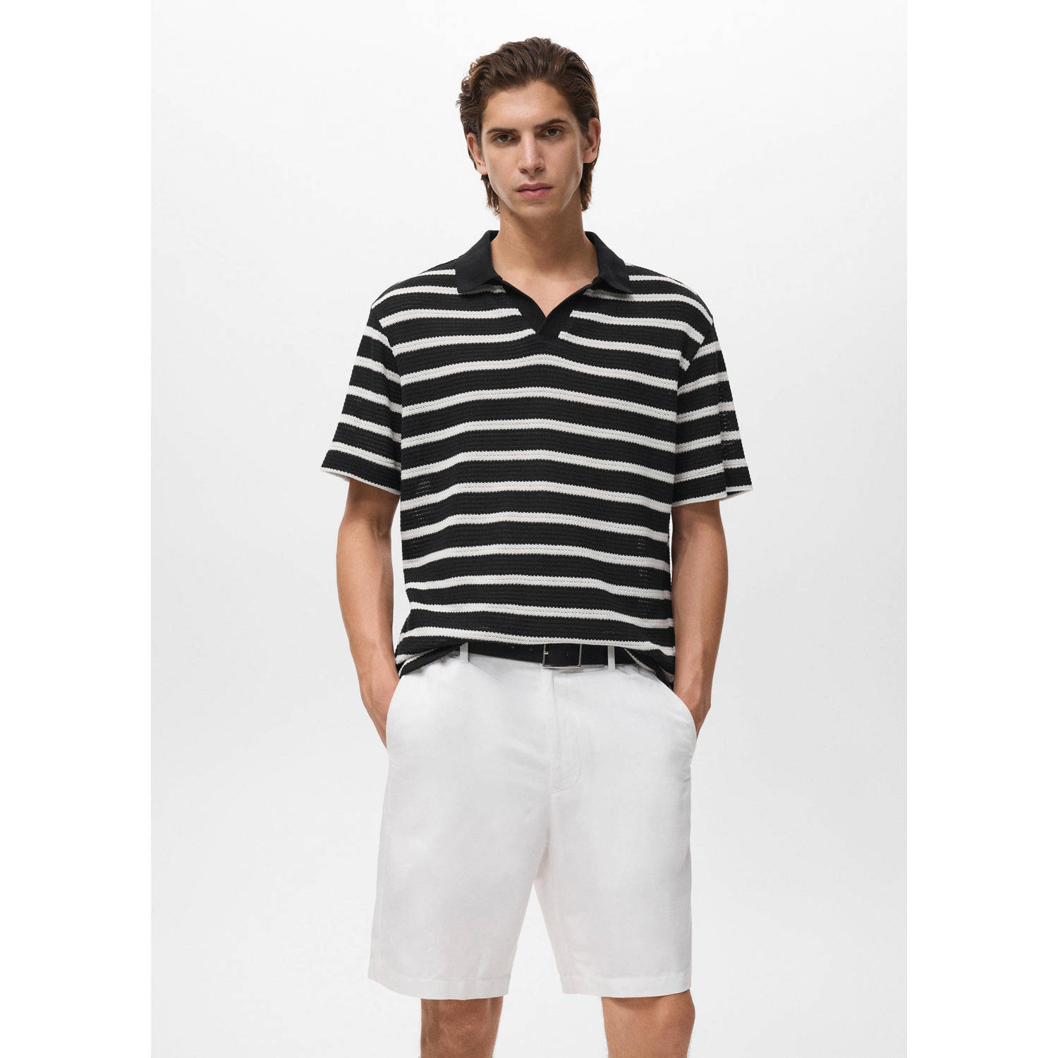 Mango Man regular polo gebreid zwart
