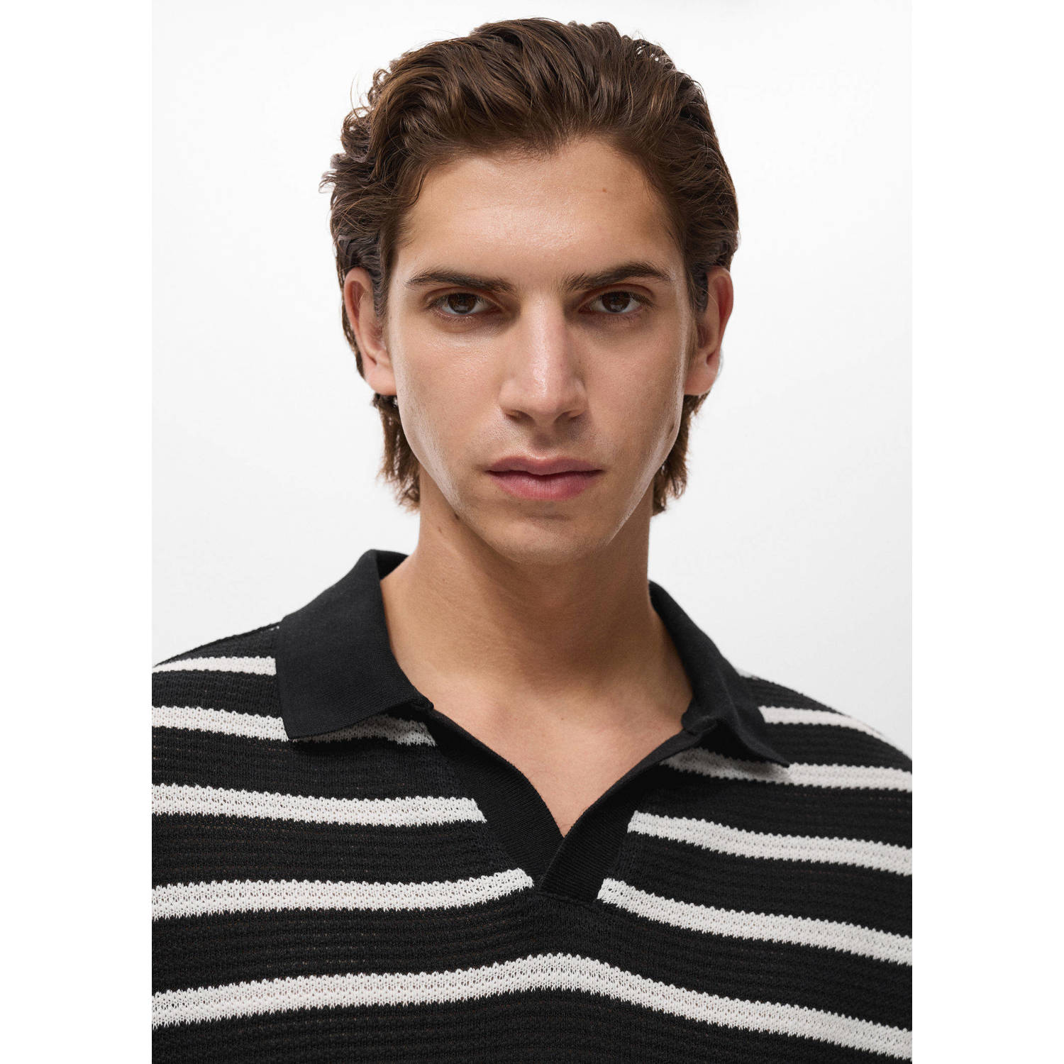 Mango Man regular polo gebreid zwart