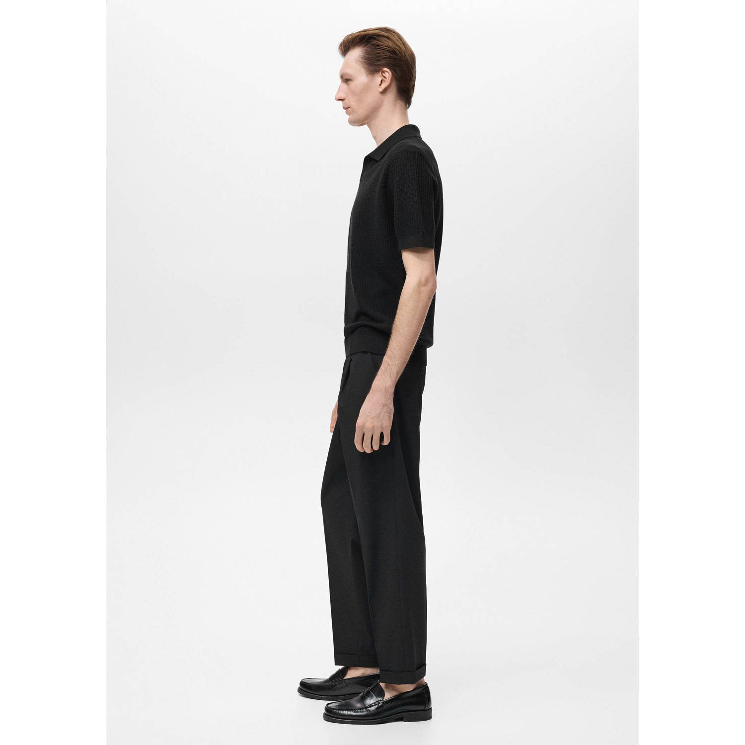 Mango Man rechtvallend polo gebreid zwart