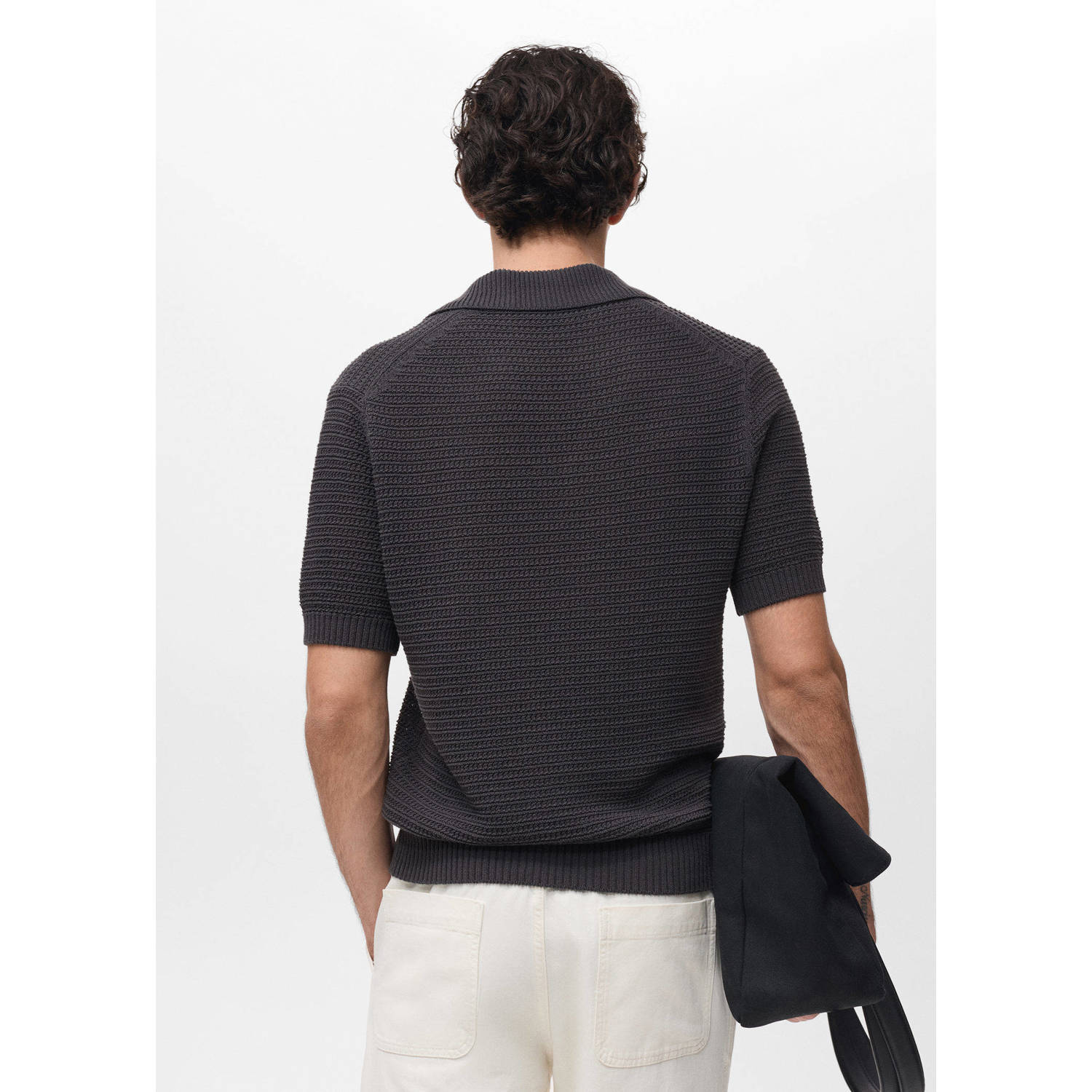 Mango Man rechtvallend polo gebreid antraciet