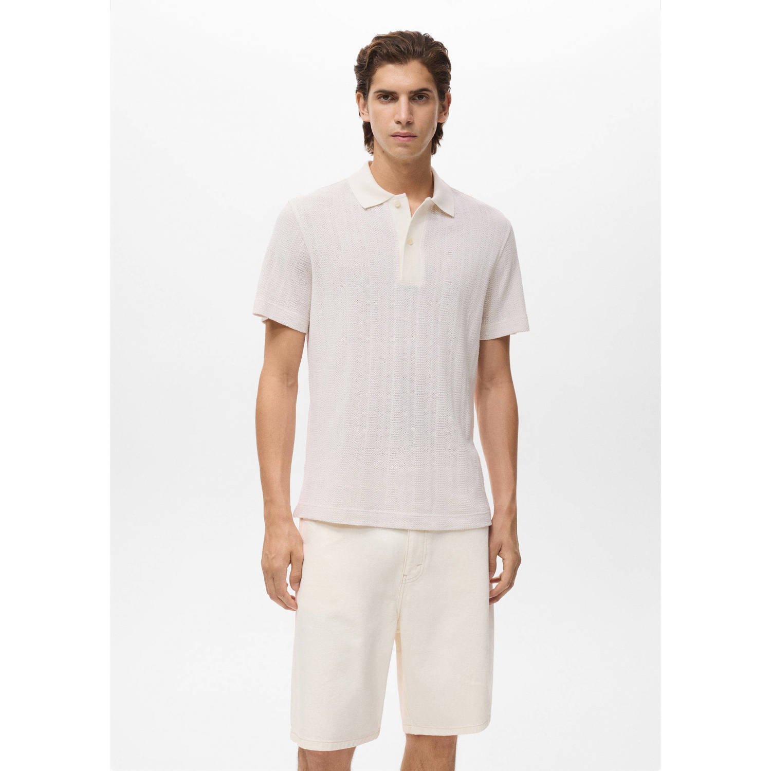 Mango Man regular polo gebreid ecru