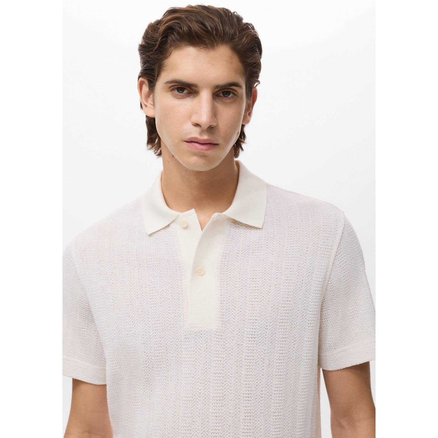 Mango Man regular polo gebreid ecru