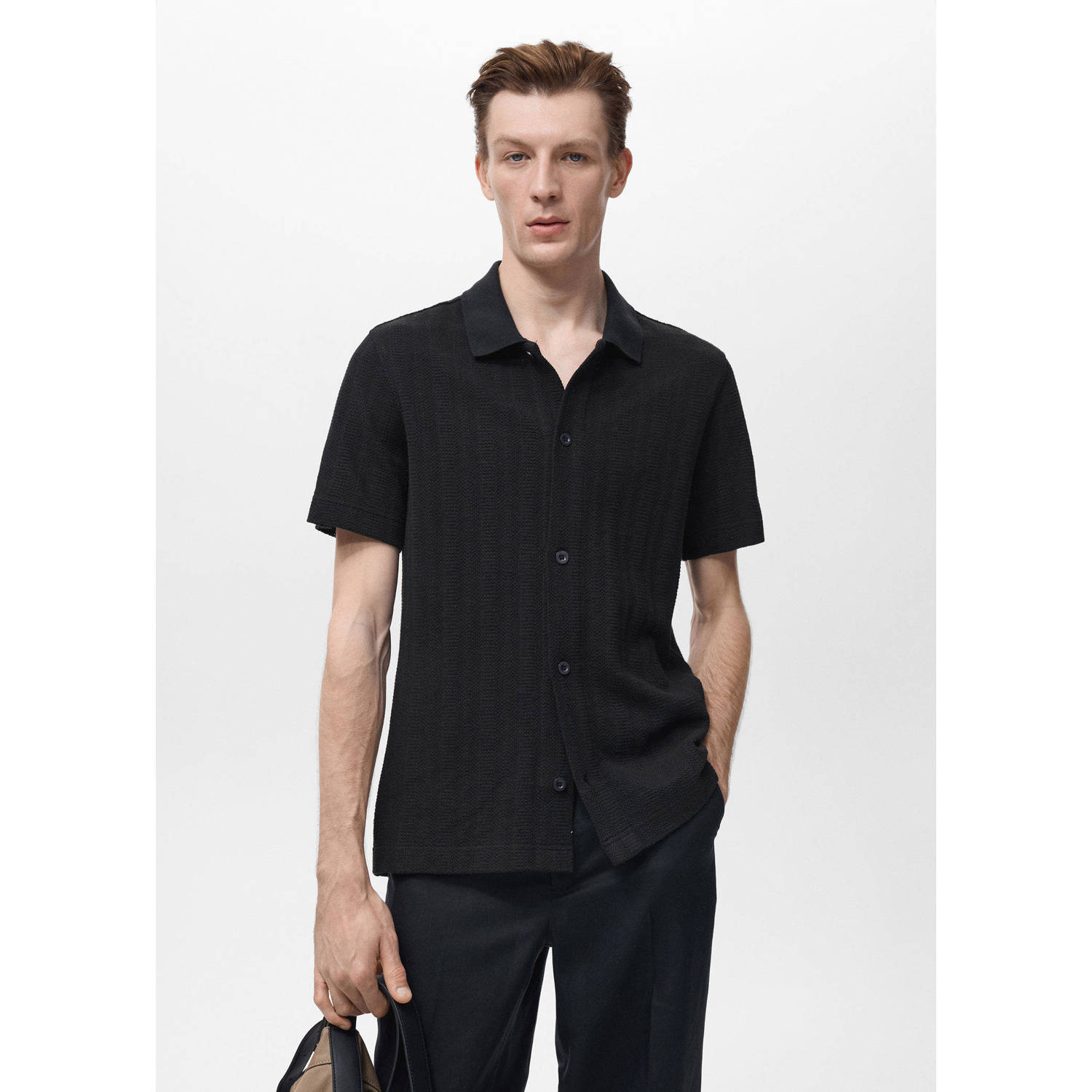 Mango Man casual overhemd gebreid zwart