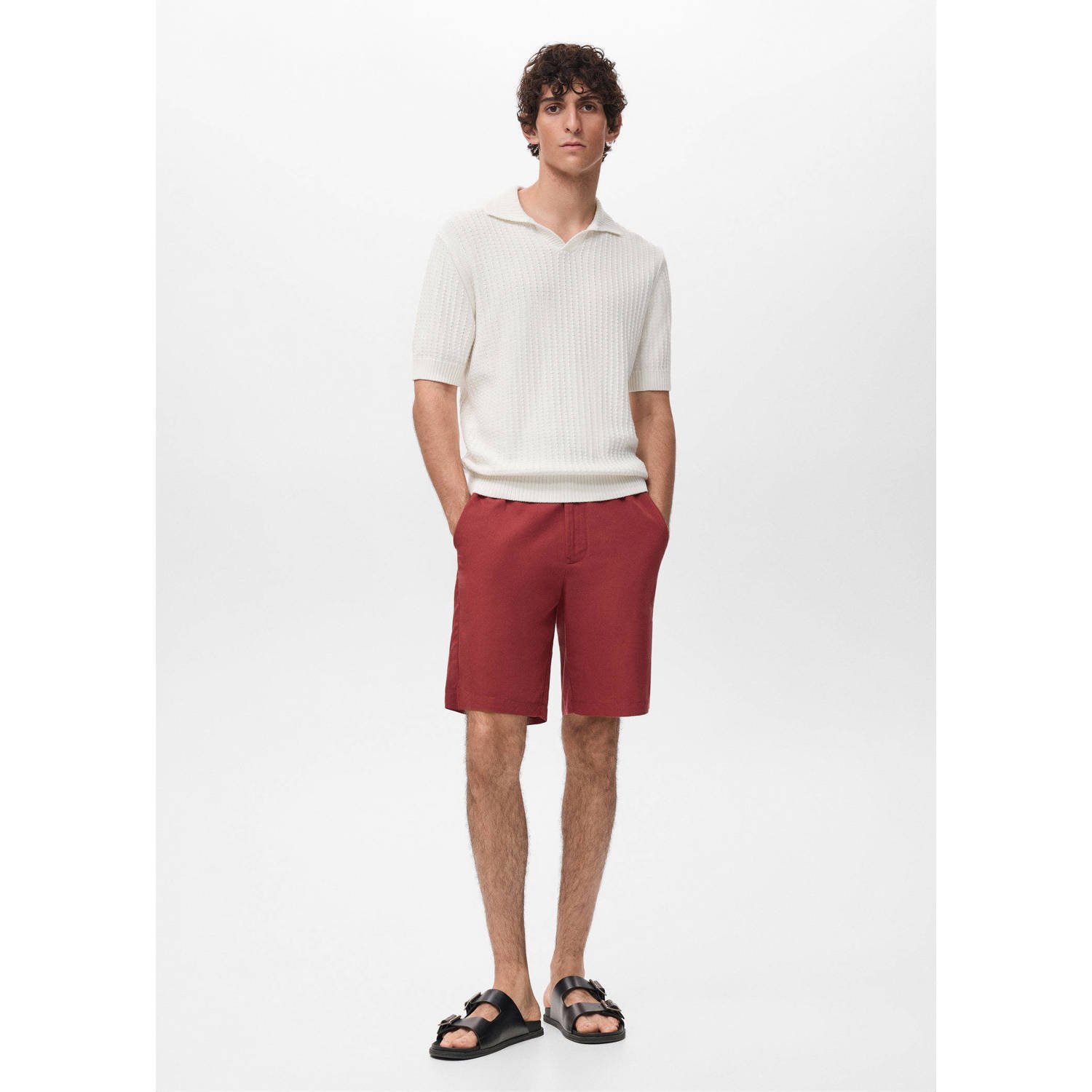 Mango Man rechtvallend polo gebreid ecru