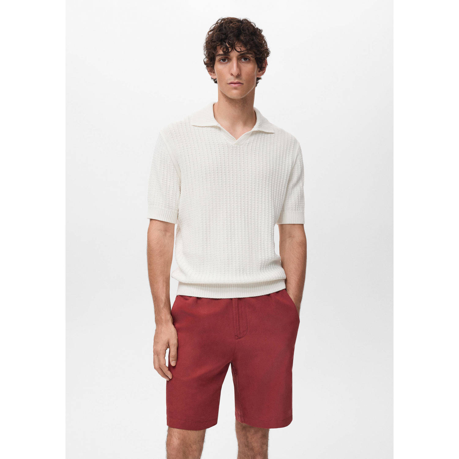 Mango Man rechtvallend polo gebreid ecru