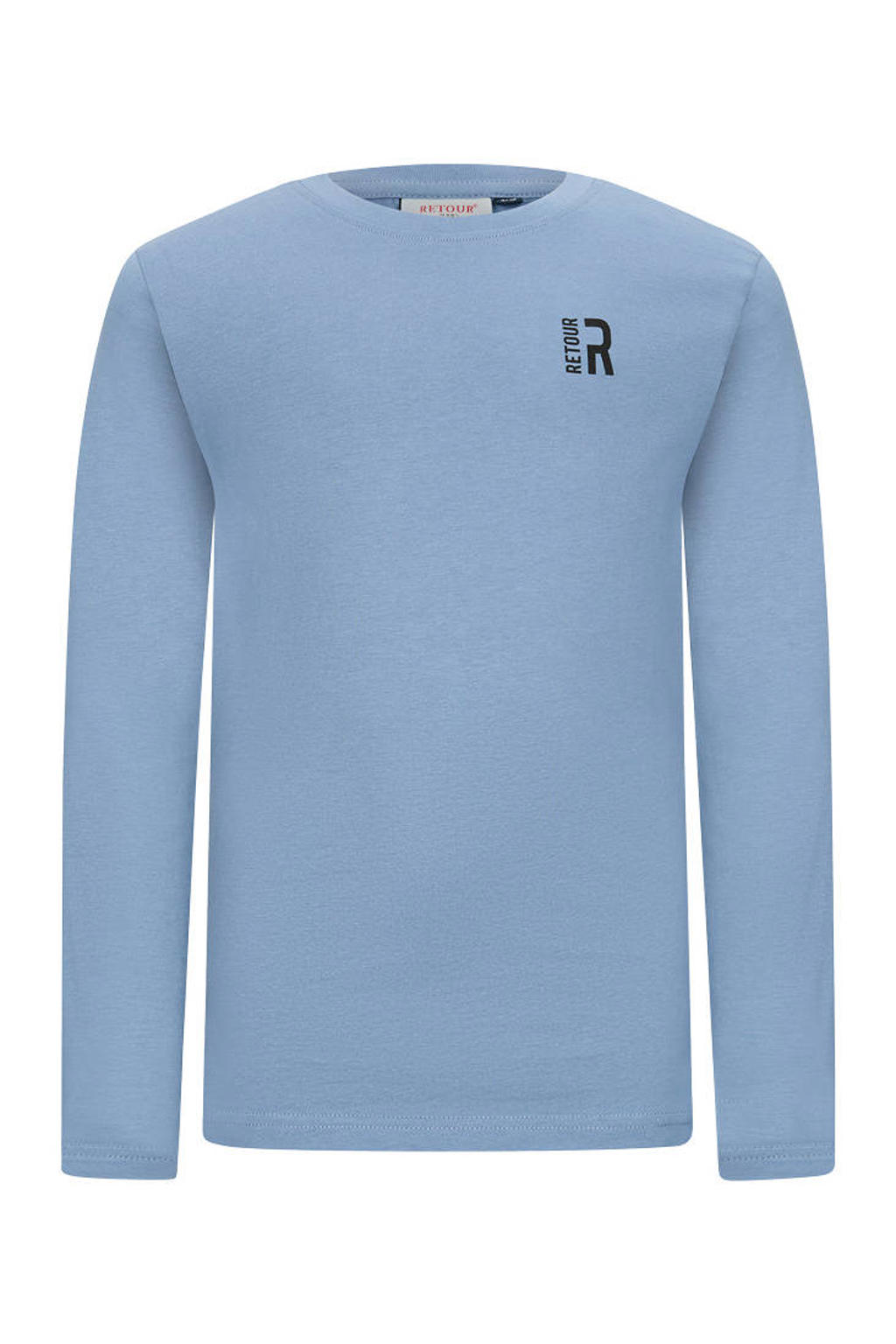 Lichtblauwe jongens Retour Jeans longsleeve van stretchkatoen met effen, lange mouwen en ronde hals