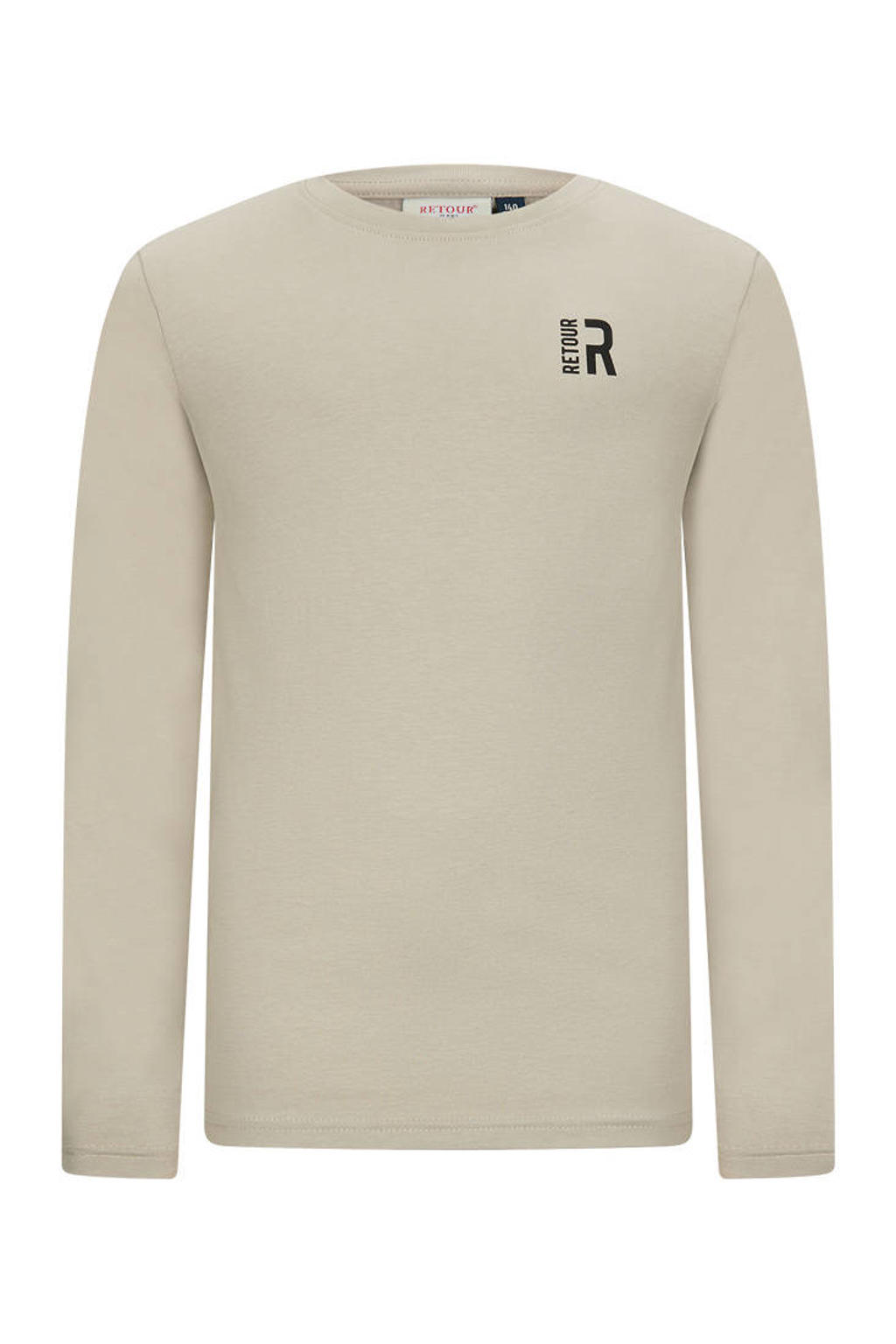 Grijze jongens Retour Jeans longsleeve van stretchkatoen met effen, lange mouwen en ronde hals
