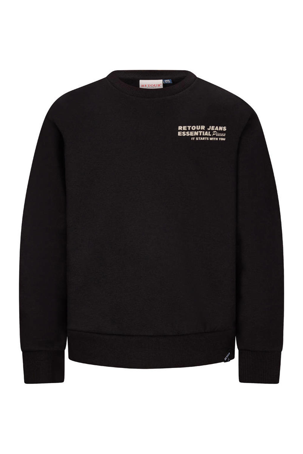 Zwarte jongens Retour Jeans sweater van stretchkatoen met printopdruk, lange mouwen en ronde hals