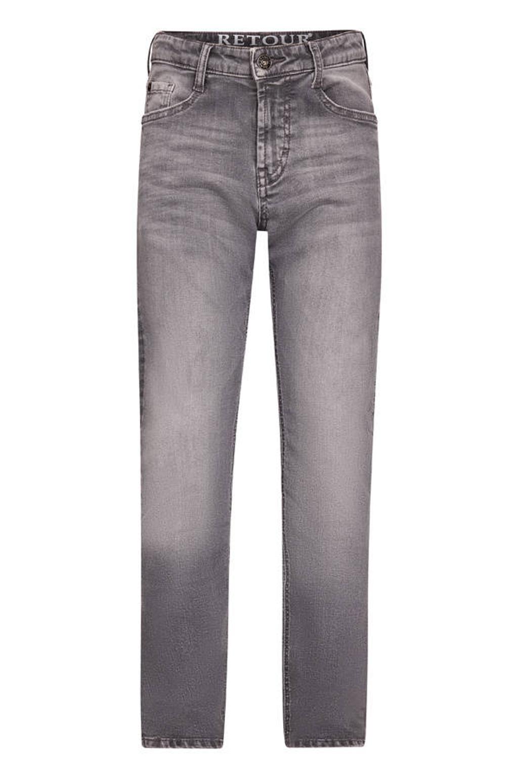 Grey denim jongens Retour Jeans straight leg jeans van denim met rits- en knoopsluiting en effen